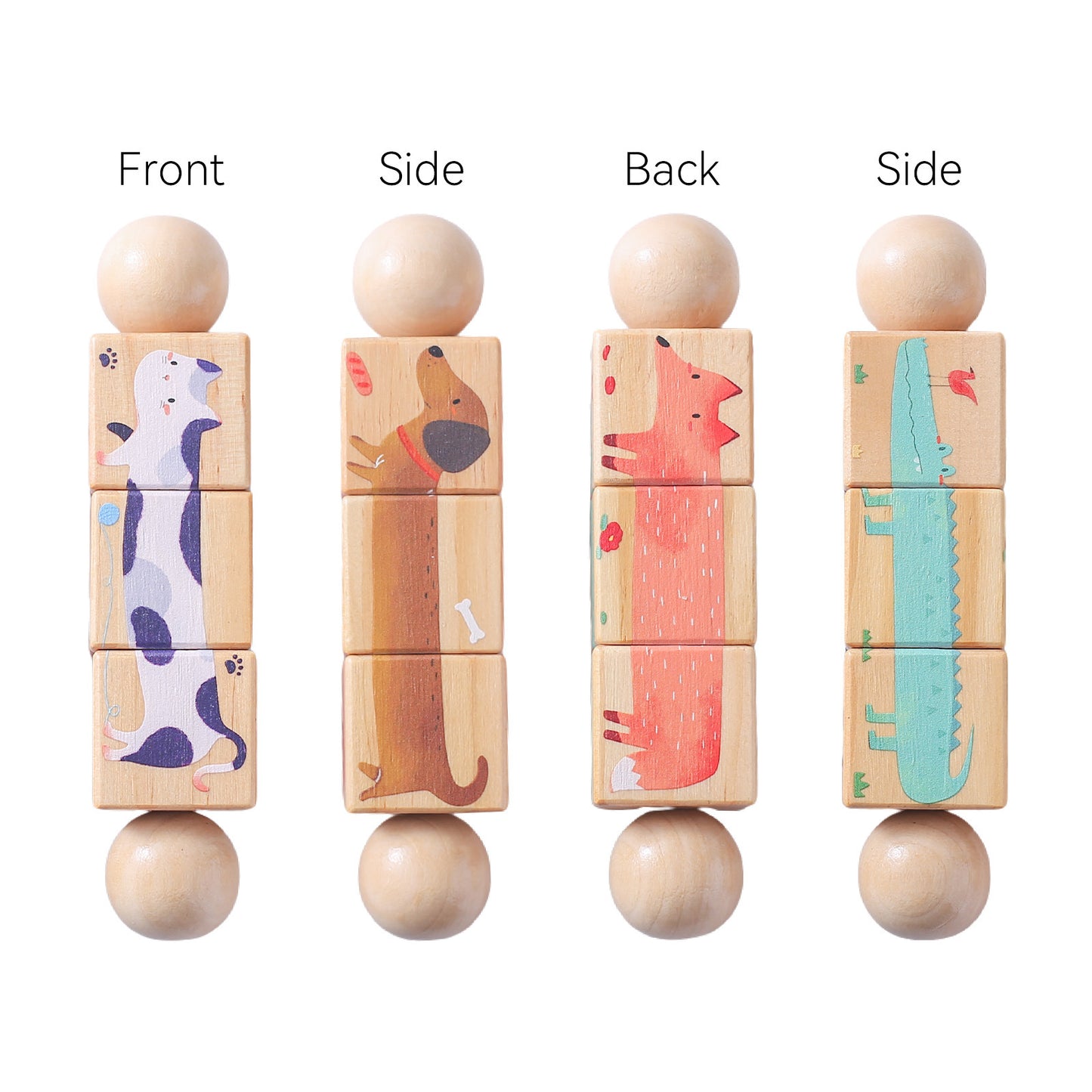 Children's Handbell Wooden Rotating Animal Block Puzzle