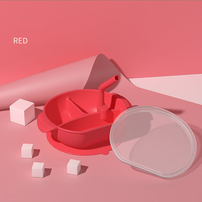 Children's Silicone Dinner Plate With Suction Cup And Complementary Food Bowl Compartment With Straw