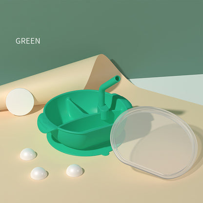 Children's Silicone Dinner Plate With Suction Cup And Complementary Food Bowl Compartment With Straw