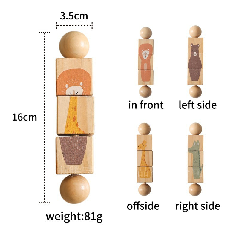 Children's Handbell Wooden Rotating Animal Block Puzzle